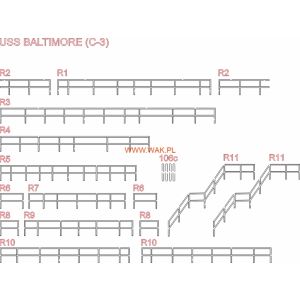 Lasercutset frames, railings and details for USS Baltimore
